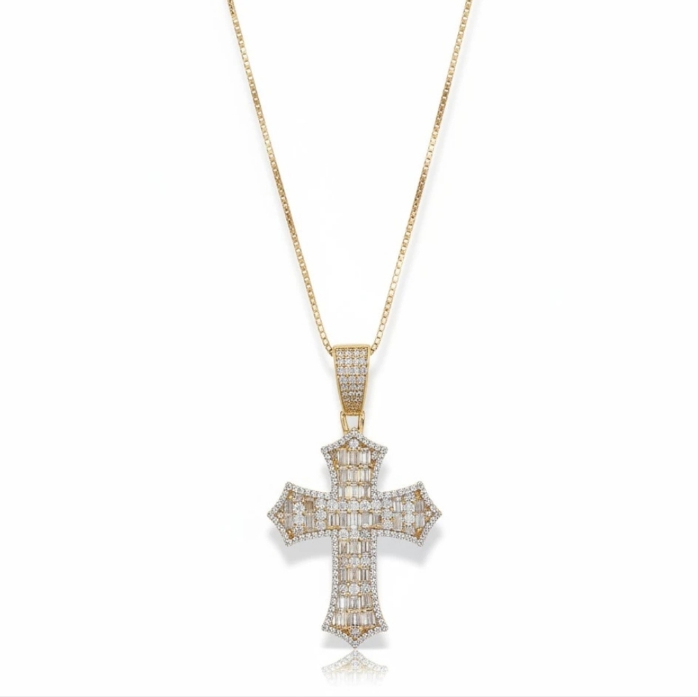 Cross Pendant Necklace Gold Vermeil With 3.05 CTW Moissanite